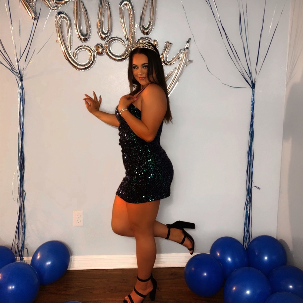 BLUE AND GREEN SEQUINS DRESS